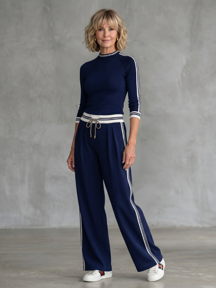 Women’s Fitted Long Sleeve Top And Wide Leg Pants Set