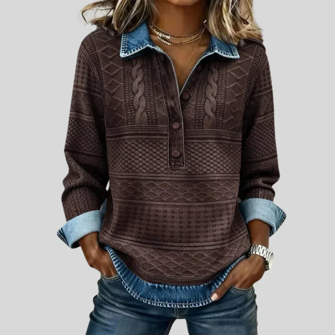 Vintage Cable Knit Collared Sweater in Coffee
