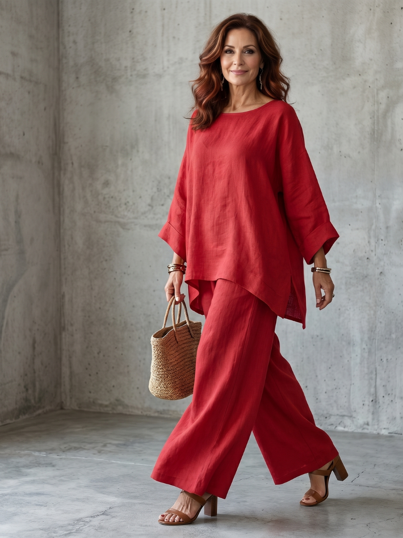 Women’s Oversized Two Piece Tunic And Wide Leg Pants Set