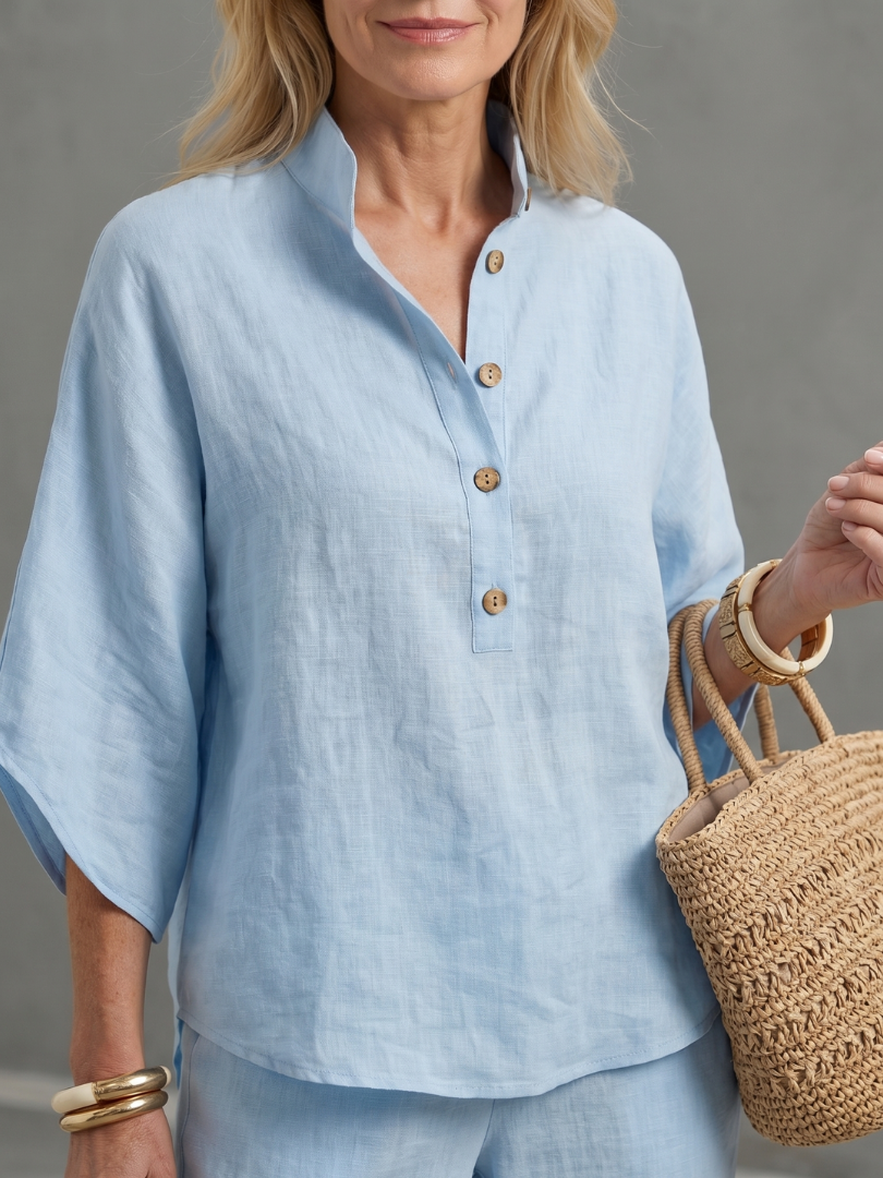 Women’s Button Front Relaxed Tunic And Trousers Set