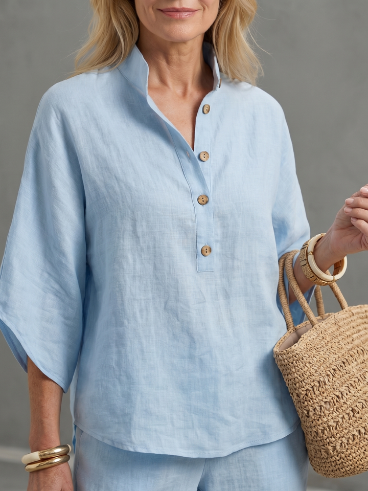 Women’s Button Front Relaxed Tunic And Trousers Set