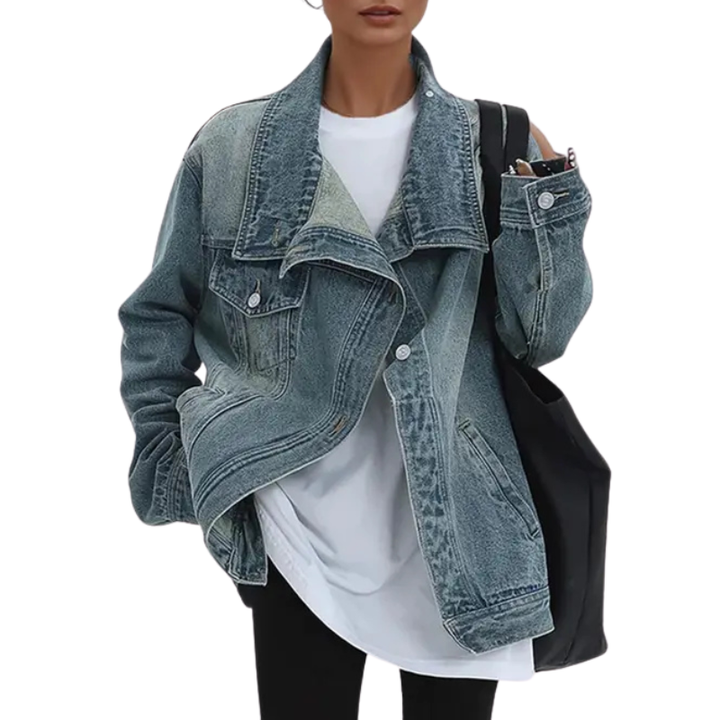 Women’s Vintage Washed High Neck Asymmetric Jacket