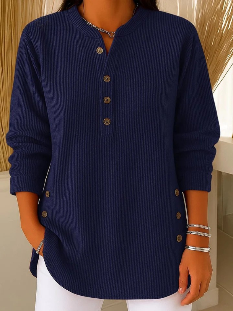Women's Button Front Long Sleeve Henley Tunic