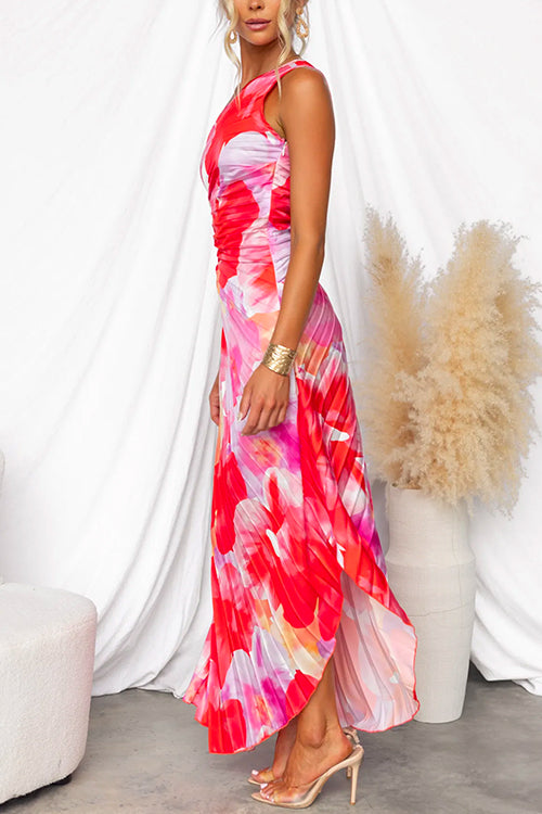 Women’s Pleated One-Shoulder Evening Dress