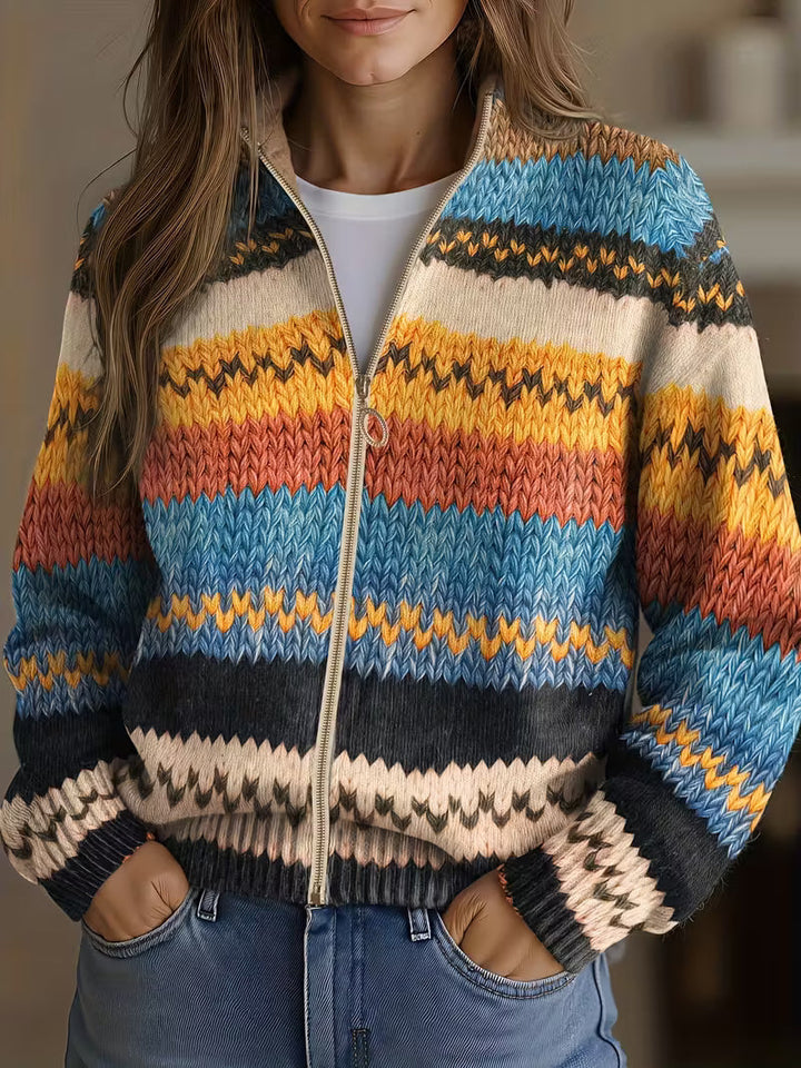 Women’s Multicolour Striped Zip-Up Cardigan