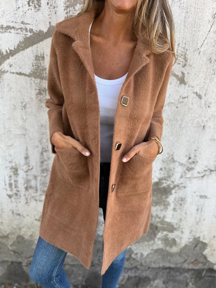 Women’s Long Sleeve Button Front Coat With Pockets