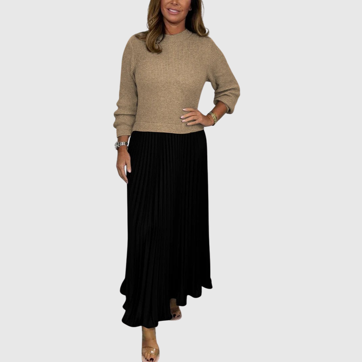 Women’s Two Piece Pleated Maxi Dress And Sweater Set