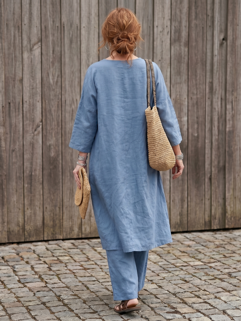 Women’s Loose Two Piece Tunic Top And Wide Leg Pants Set