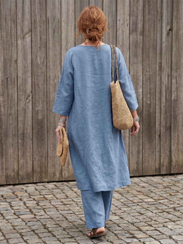 Women’s Loose Two Piece Tunic Top And Wide Leg Pants Set
