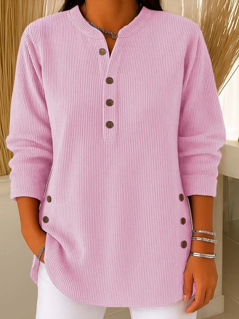 Women's Button Front Long Sleeve Henley Tunic