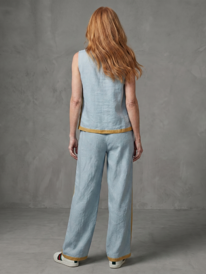 Women’s Sleeveless Wide-Leg Contrast Two-Piece Pants Set