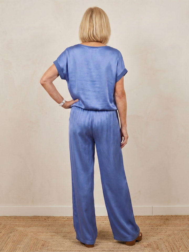 Women’s Short Sleeve Drawstring Waist Two Piece Pants Set