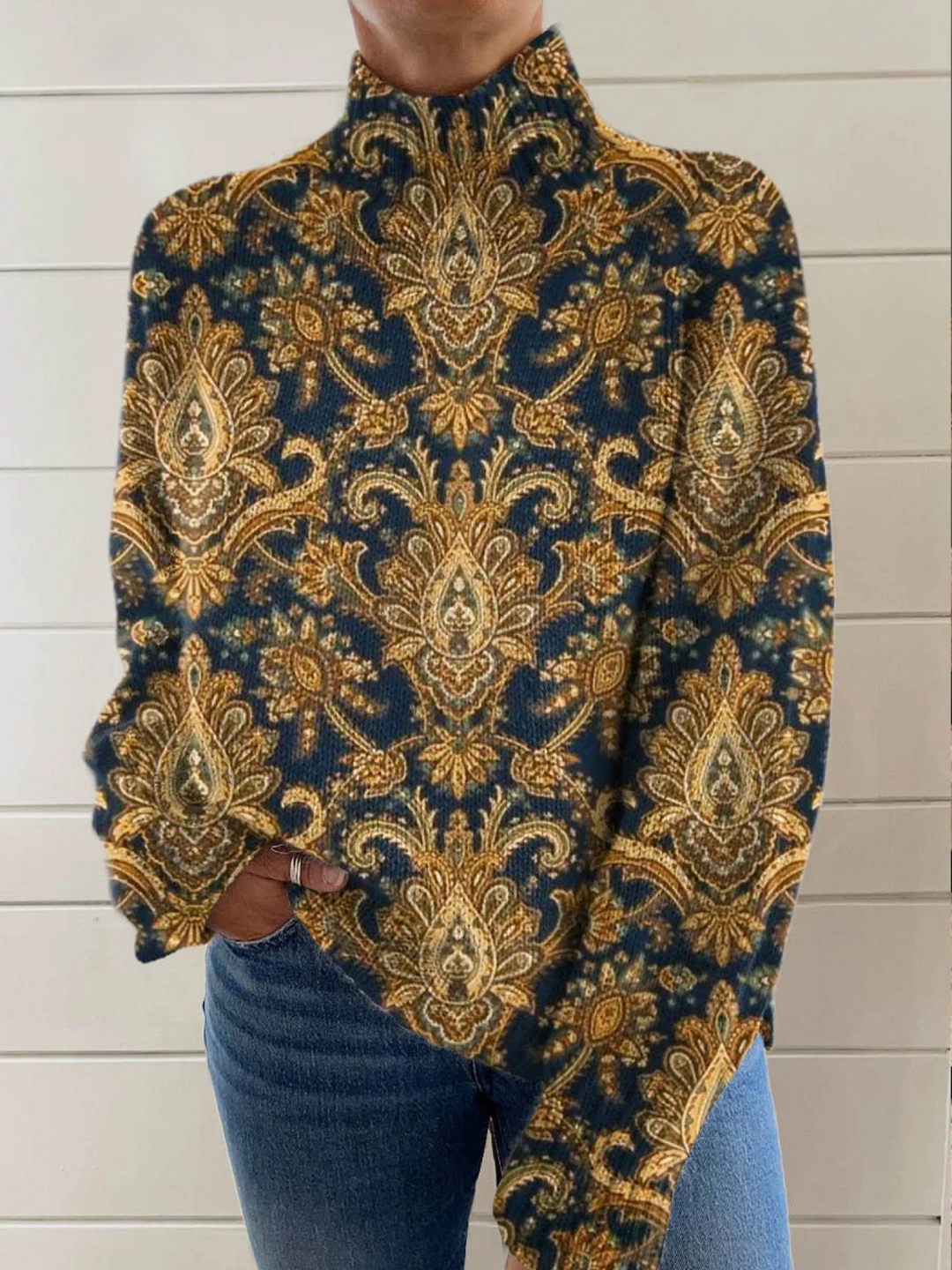 Women’s Vintage Floral Print Turtleneck Top