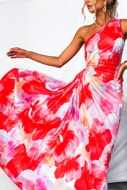 Women’s Pleated One-Shoulder Evening Dress