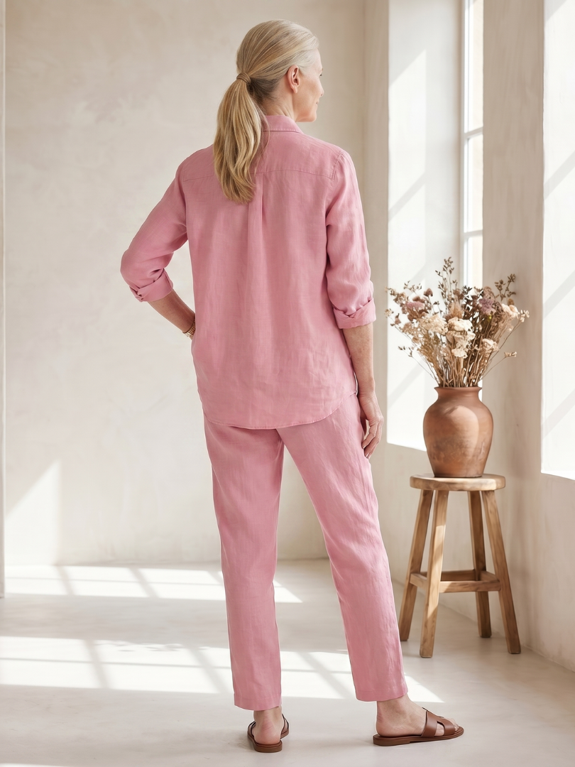 Women’s Long Sleeve Button Down Shirt And Tapered Pants Set