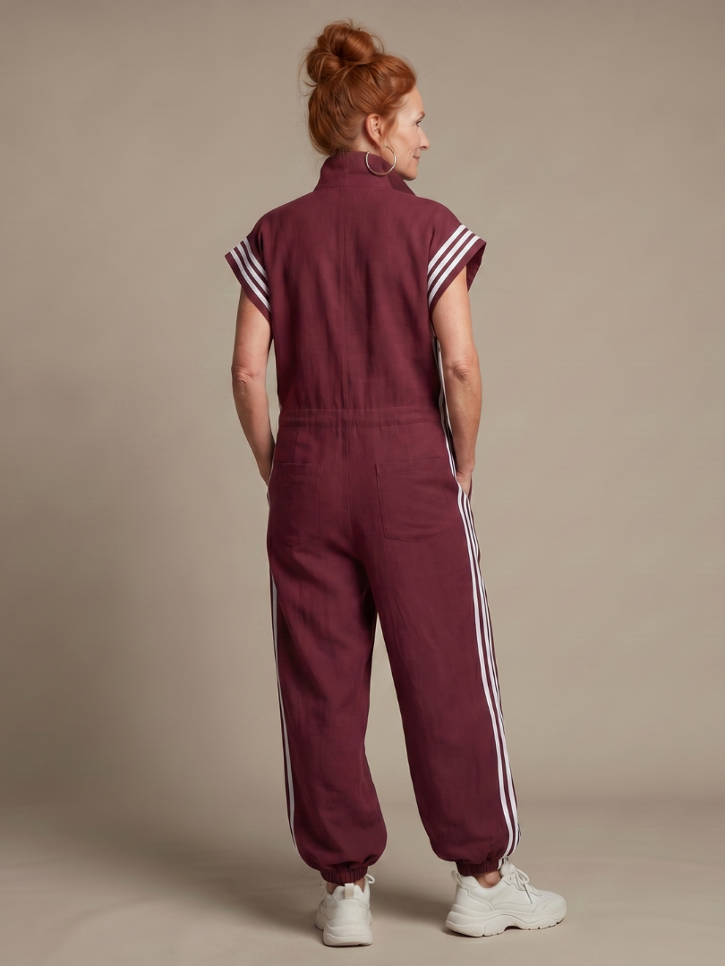 Women’s Zip Front Striped Panel Jumpsuit