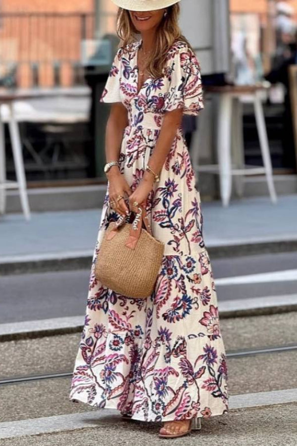 Women’s Floral Print Puff Sleeve Maxi Dress