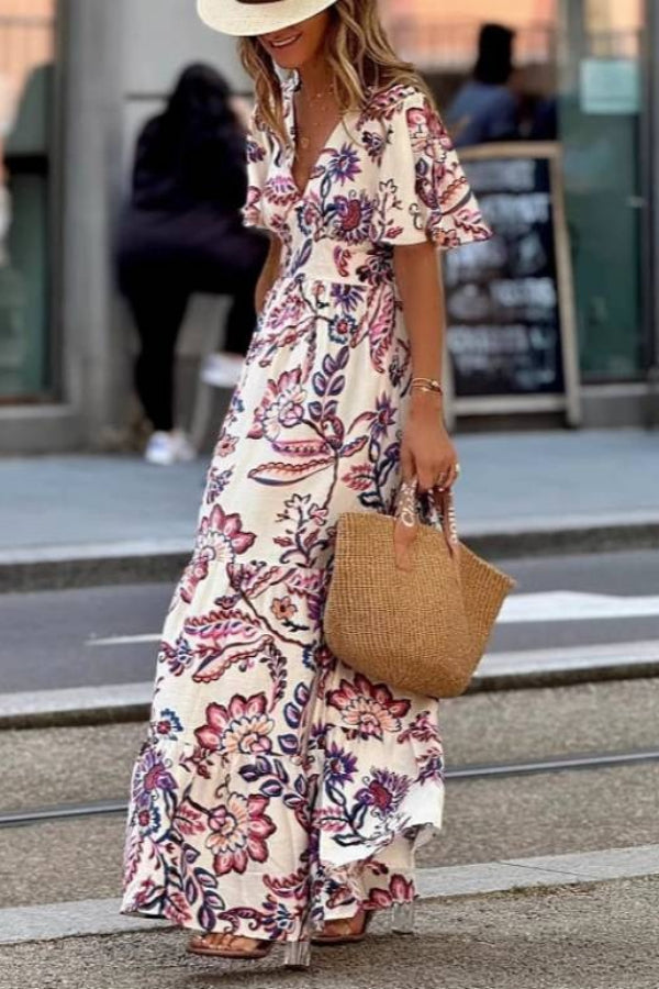 Women’s Floral Print Puff Sleeve Maxi Dress