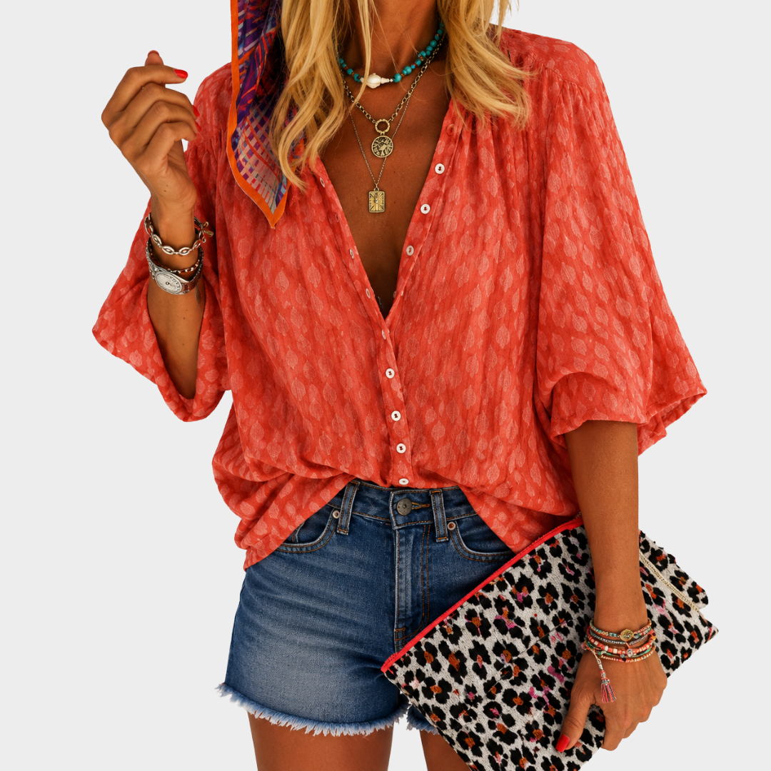 Women’s Coral Collared Button-Down Blouse