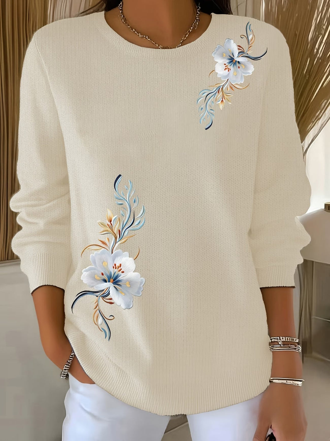 Women’s Floral Long Sleeve Pullover Sweater
