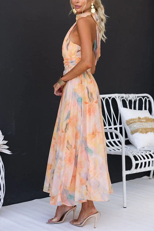 Women’s Halter Neck Printed Maxi Dress