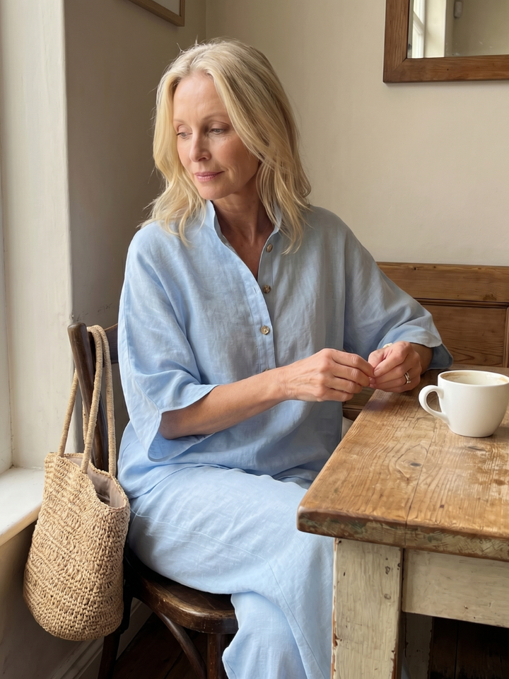 Women’s Button Front Relaxed Tunic And Trousers Set