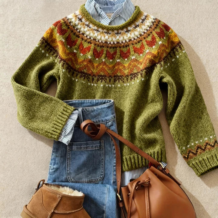Women’s Fair Isle Yoke Knit Pullover Sweater