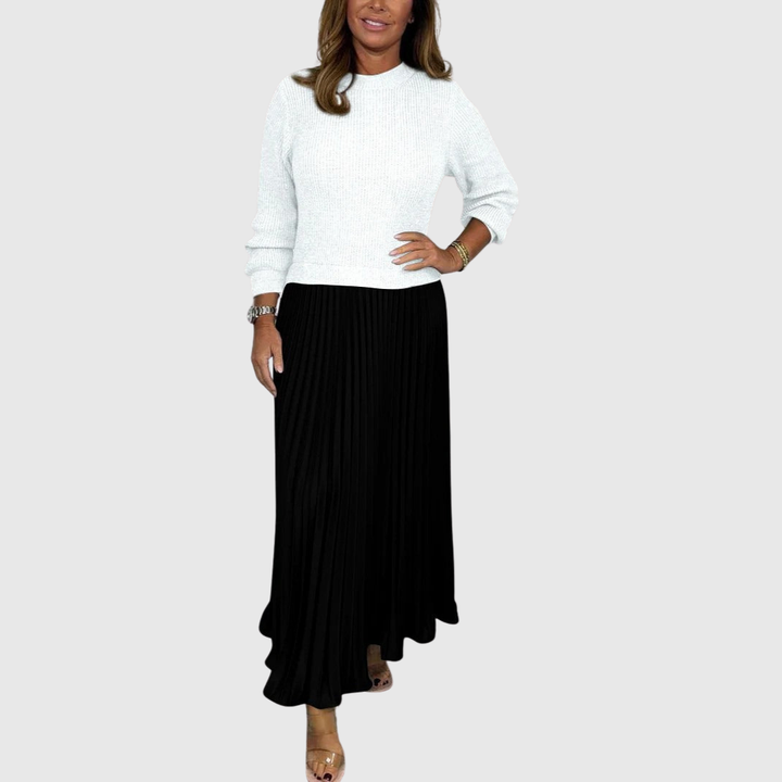 Women’s Two Piece Pleated Maxi Dress And Sweater Set