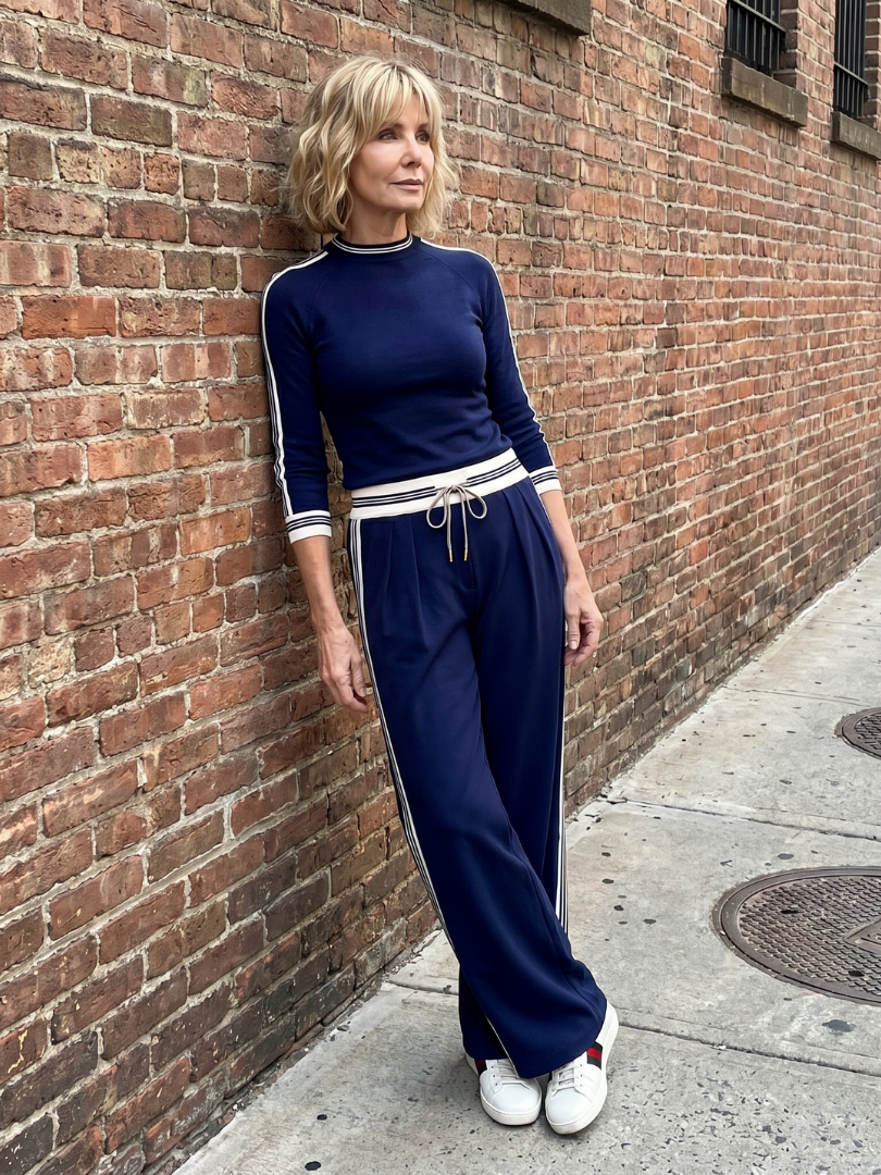 Women’s Fitted Long Sleeve Top And Wide Leg Pants Set
