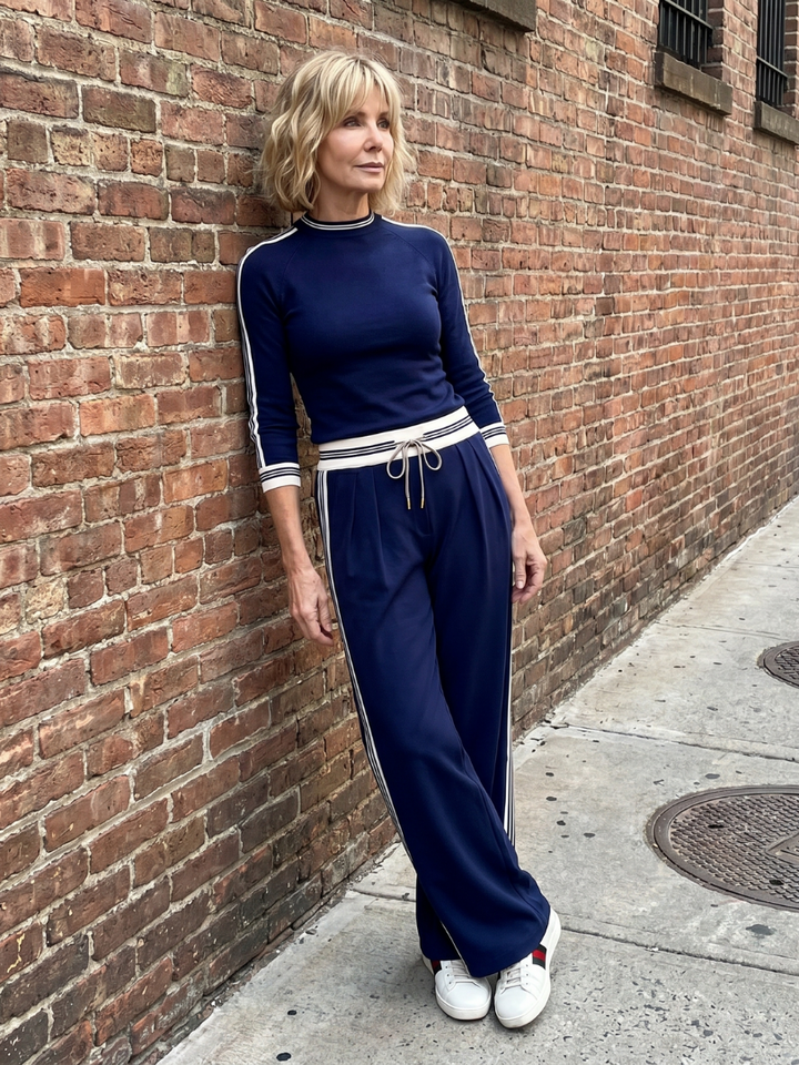 Women’s Fitted Long Sleeve Top And Wide Leg Pants Set