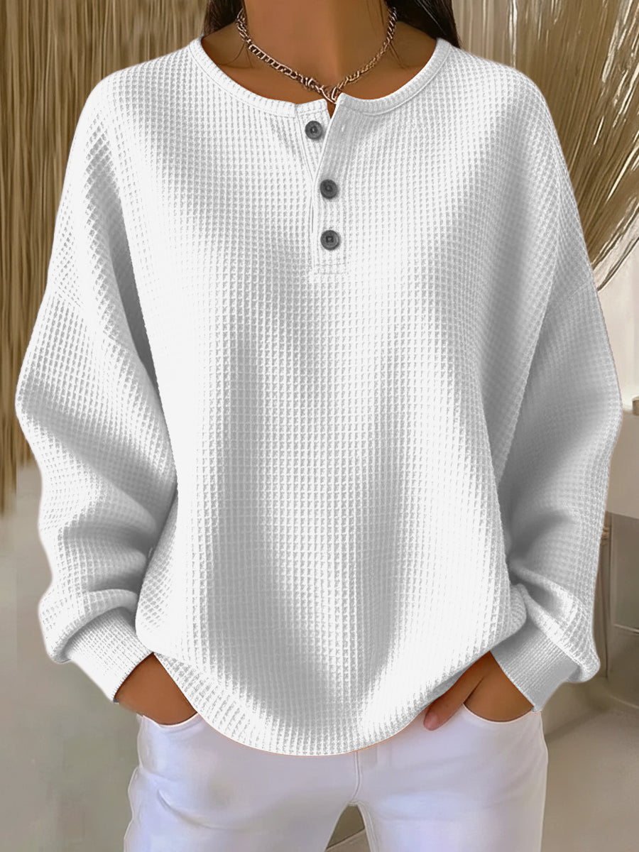 Women's Waffle Knit Drop Shoulder Henley Top