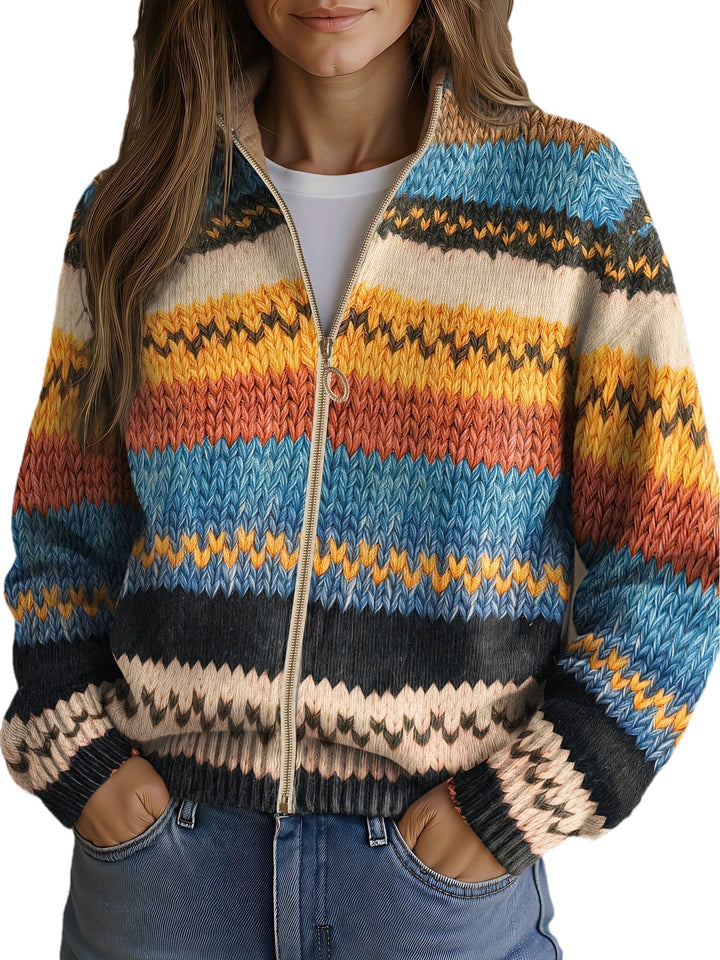 Women’s Multicolour Striped Zip-Up Cardigan