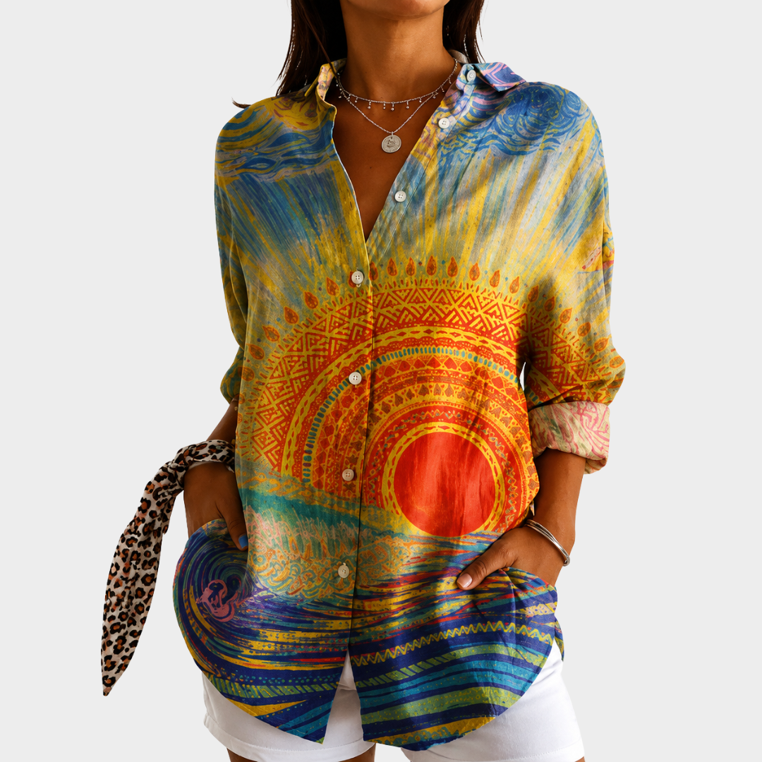Women’s Sunset Print Flowy Blouse