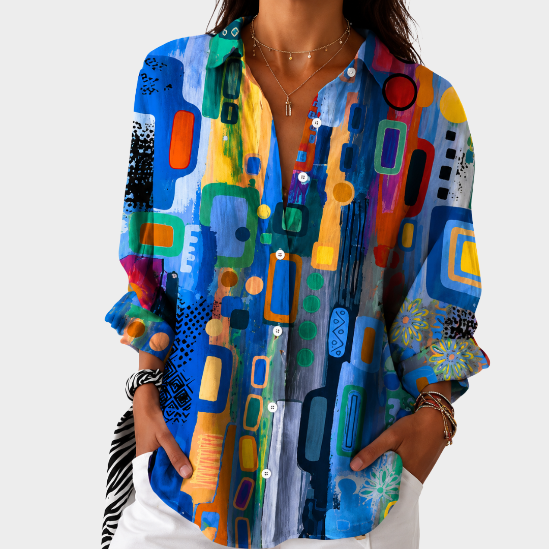 Women’s Colorful Mosaic Print Statement Blouse