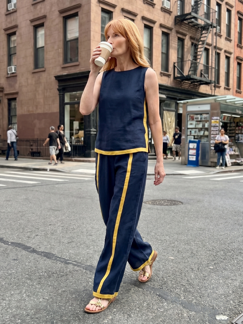 Women’s Sleeveless Wide-Leg Contrast Two-Piece Pants Set