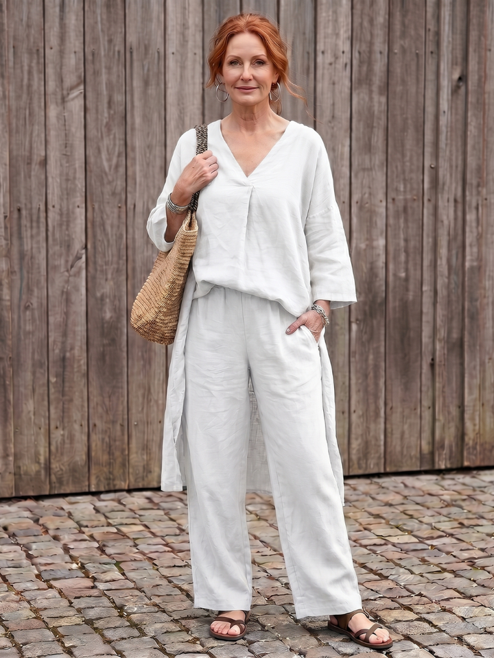 Women’s Loose Two Piece Tunic Top And Wide Leg Pants Set