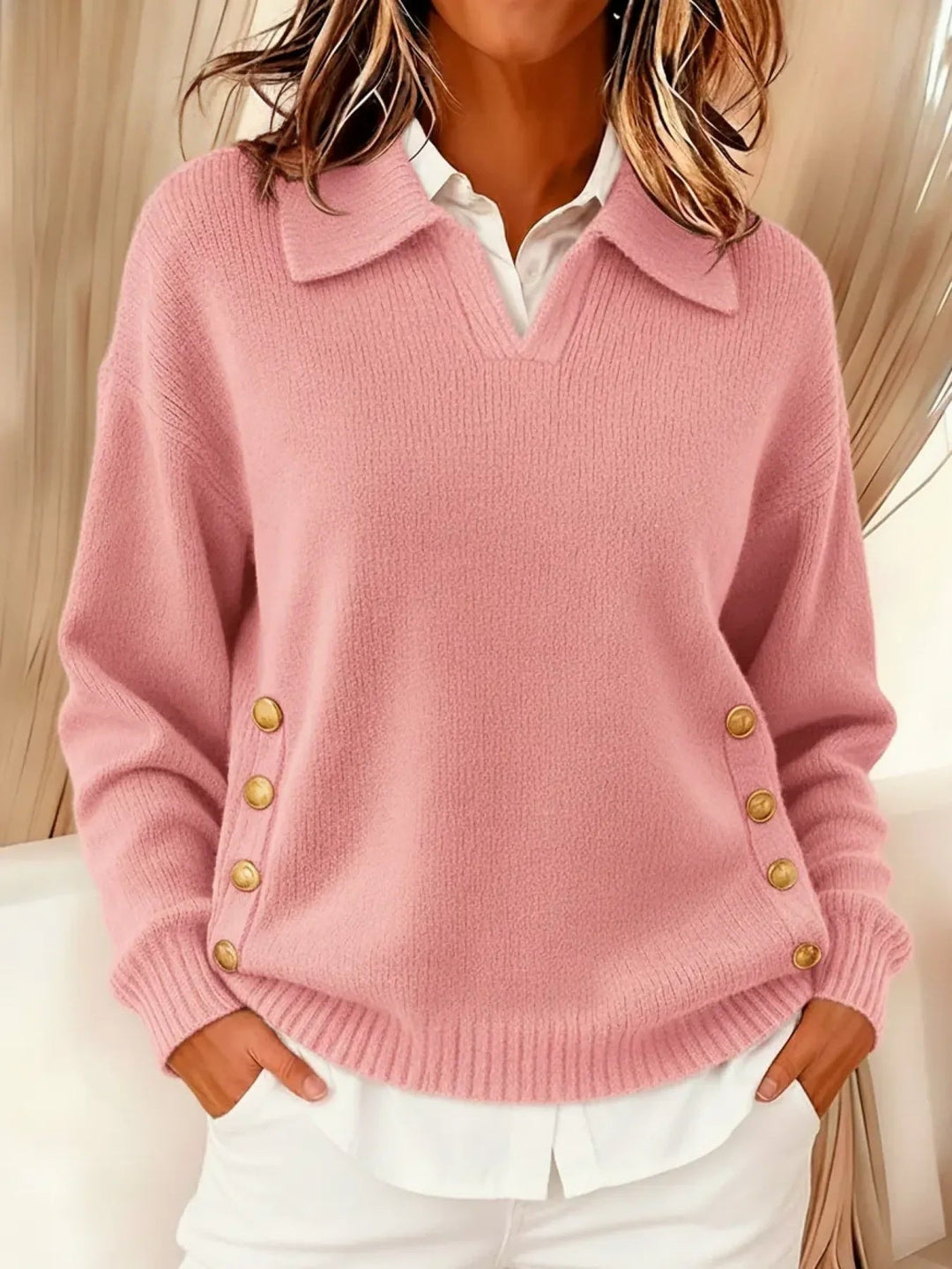 Women's Collared V-Neck Pullover Sweater