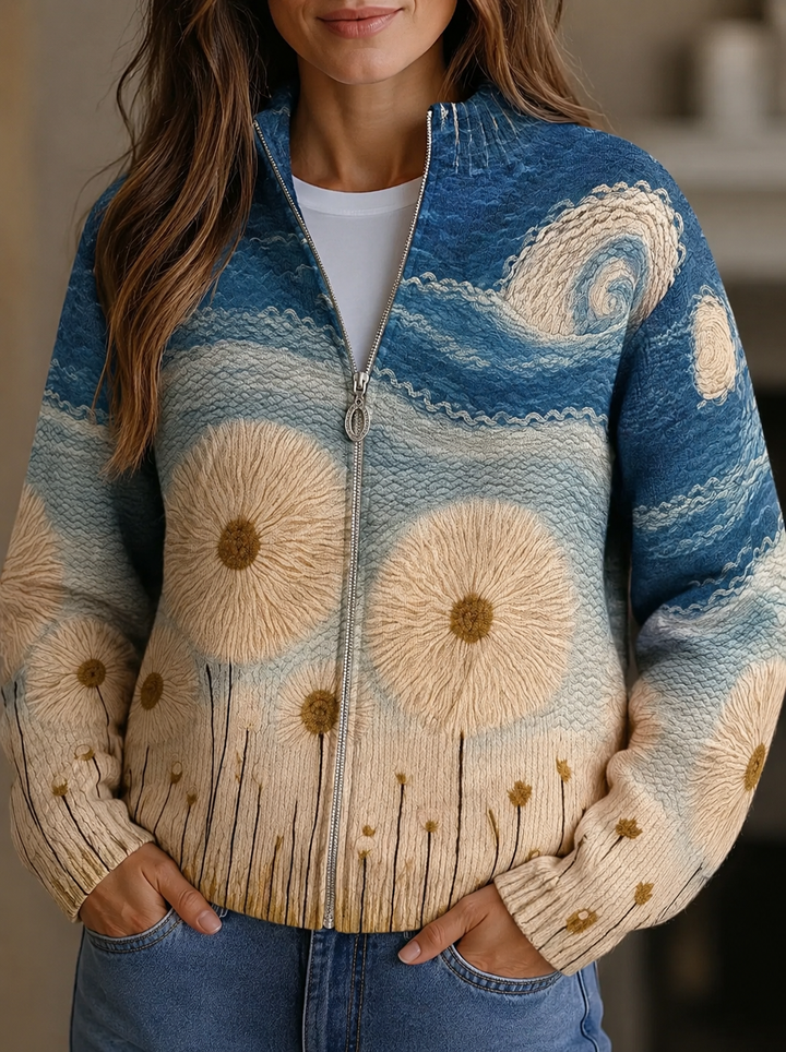 Women’s Dandelion Print Zip-Up Cardigan
