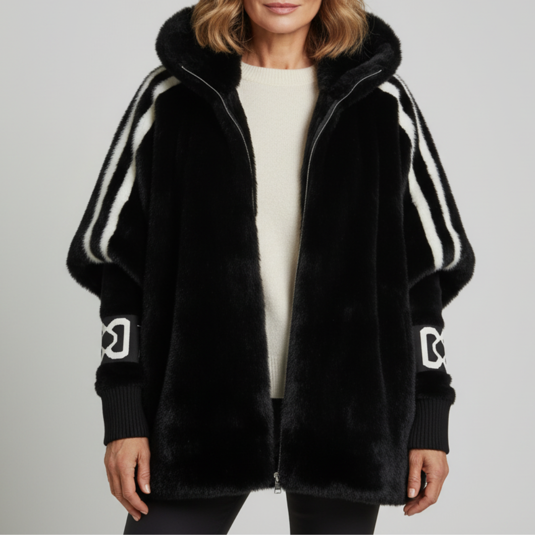 Women’s Striped Sleeve Teddy Hooded Jacket