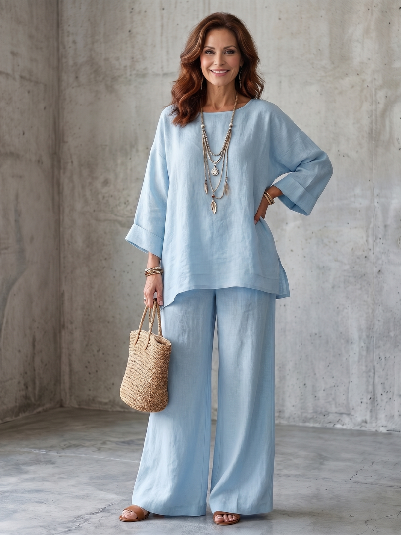 Women’s Oversized Two Piece Tunic And Wide Leg Pants Set
