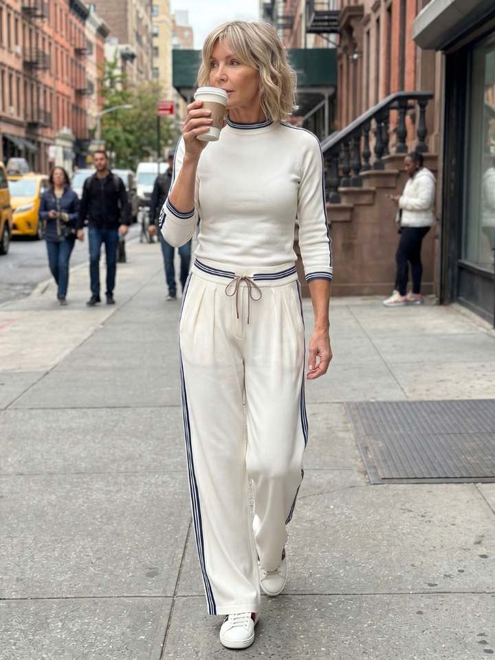 Women’s Fitted Long Sleeve Top And Wide Leg Pants Set