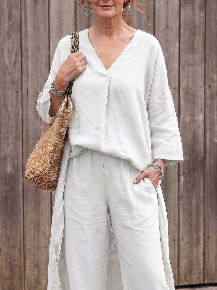 Women’s Loose Two Piece Tunic Top And Wide Leg Pants Set