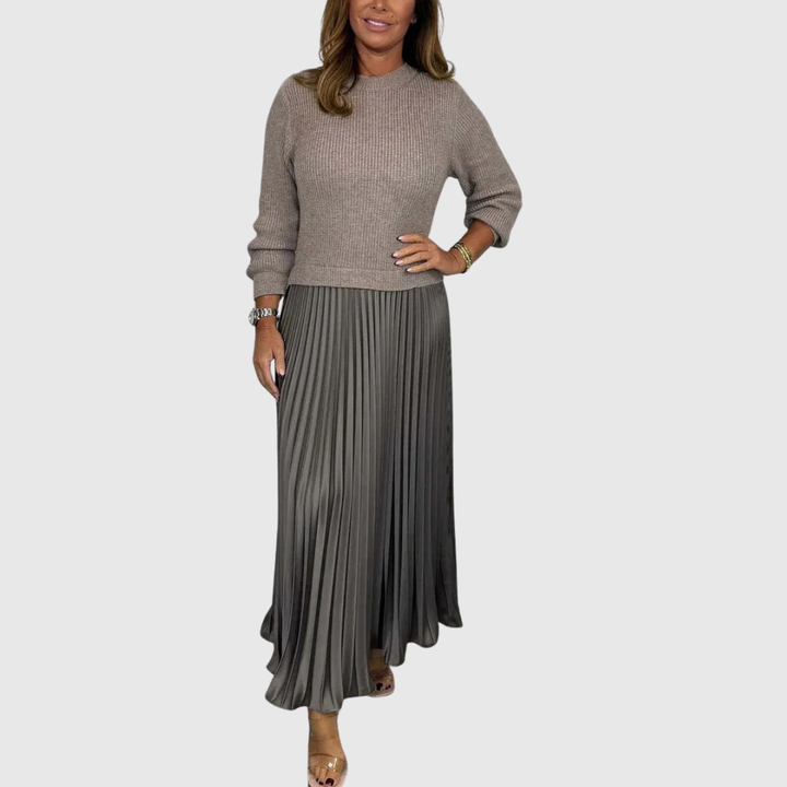 Women’s Two Piece Pleated Maxi Dress And Sweater Set