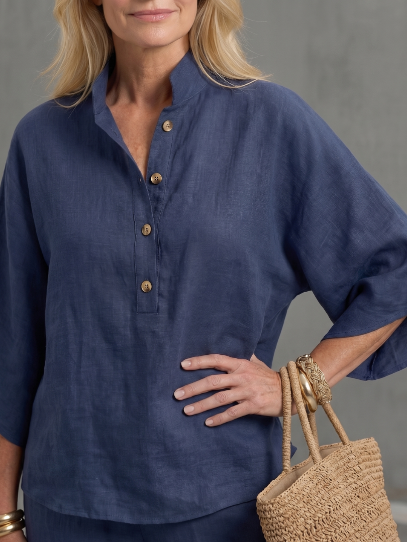 Women’s Button Front Relaxed Tunic And Trousers Set