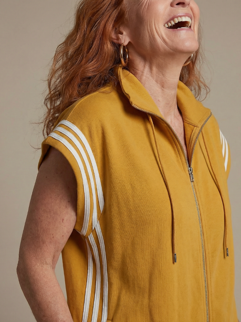 Women’s Zip Front Striped Panel Jumpsuit