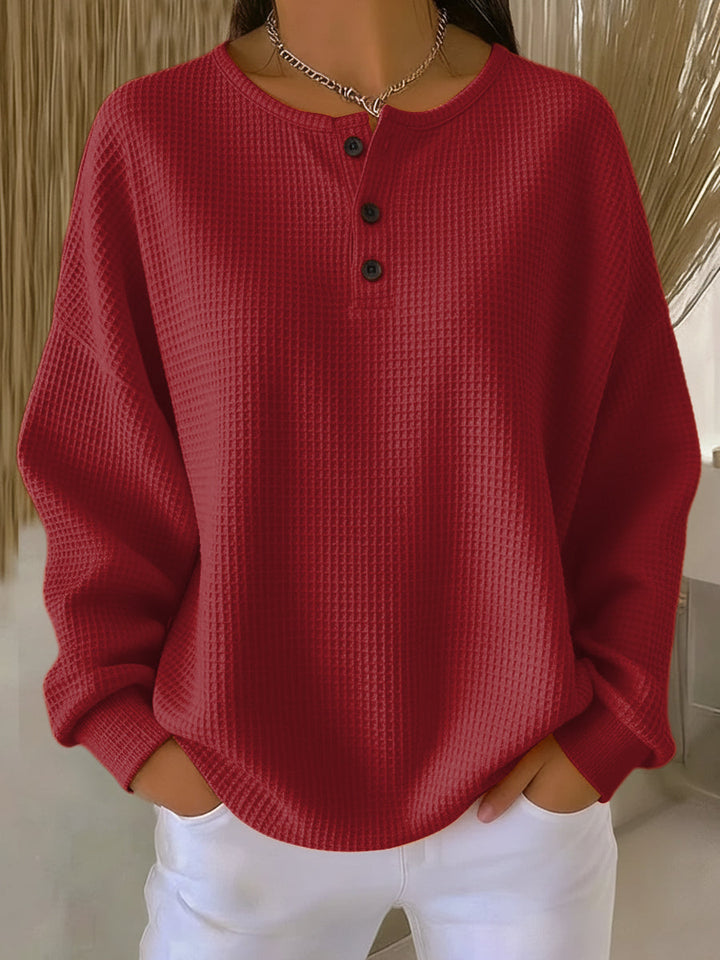 Women's Waffle Knit Drop Shoulder Henley Top
