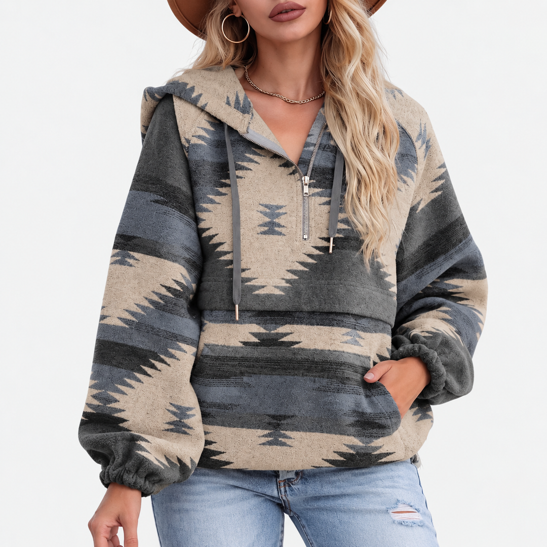 Women’s Oversized Quarter Zip Geometric Print Hoodie