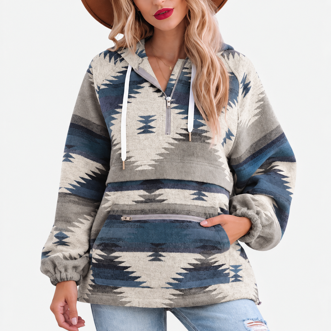 Women’s Oversized Quarter Zip Geometric Print Hoodie