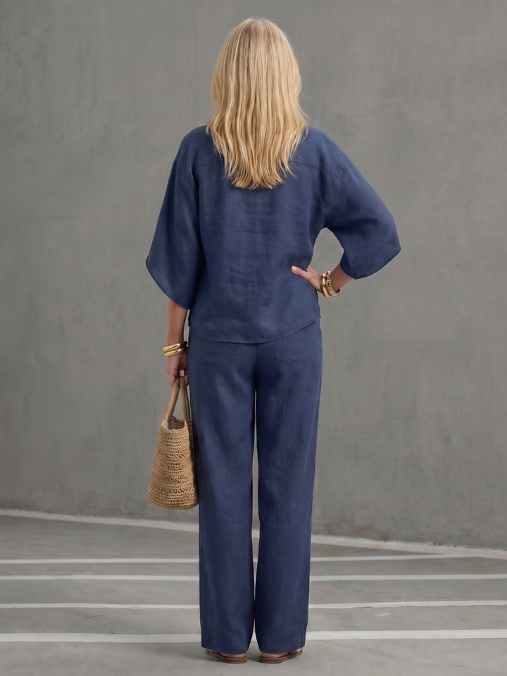 Women’s Button Front Relaxed Tunic And Trousers Set