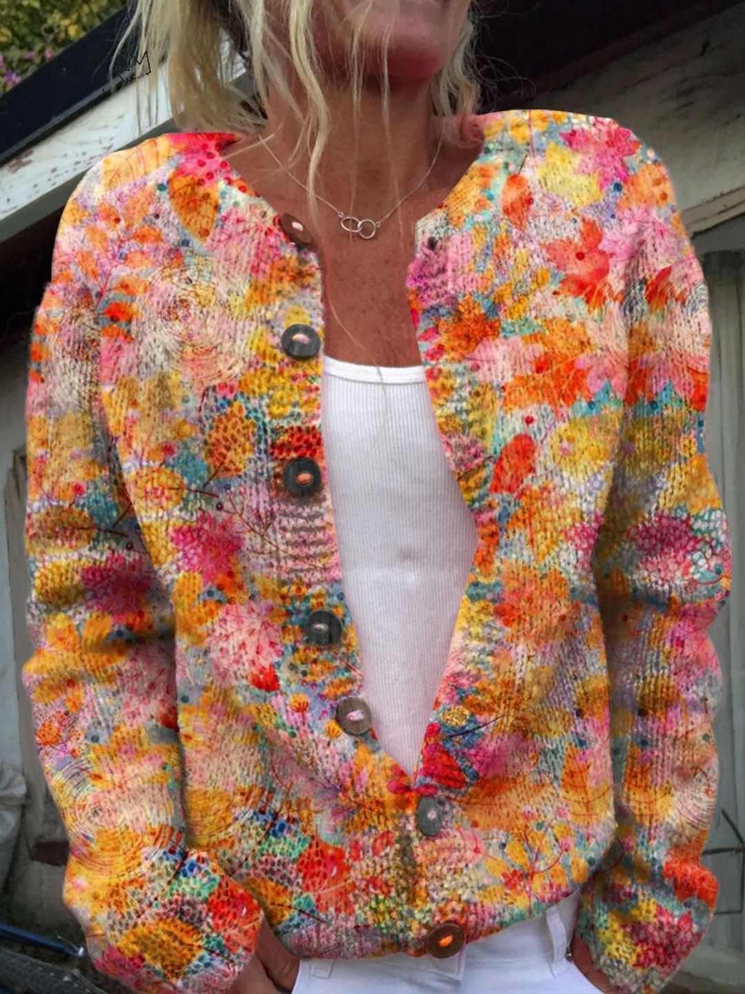 Women’s Floral Print Button Front Casual Cardigan